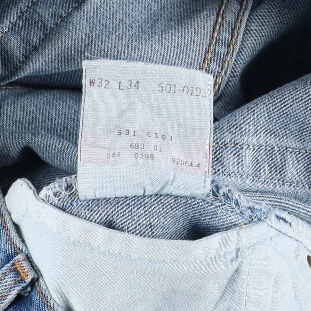 90'S Levi's 501-0193 Straight Denim Pants Made in USA Men's W31 Vintage cotton blue type Vintage Second Hand