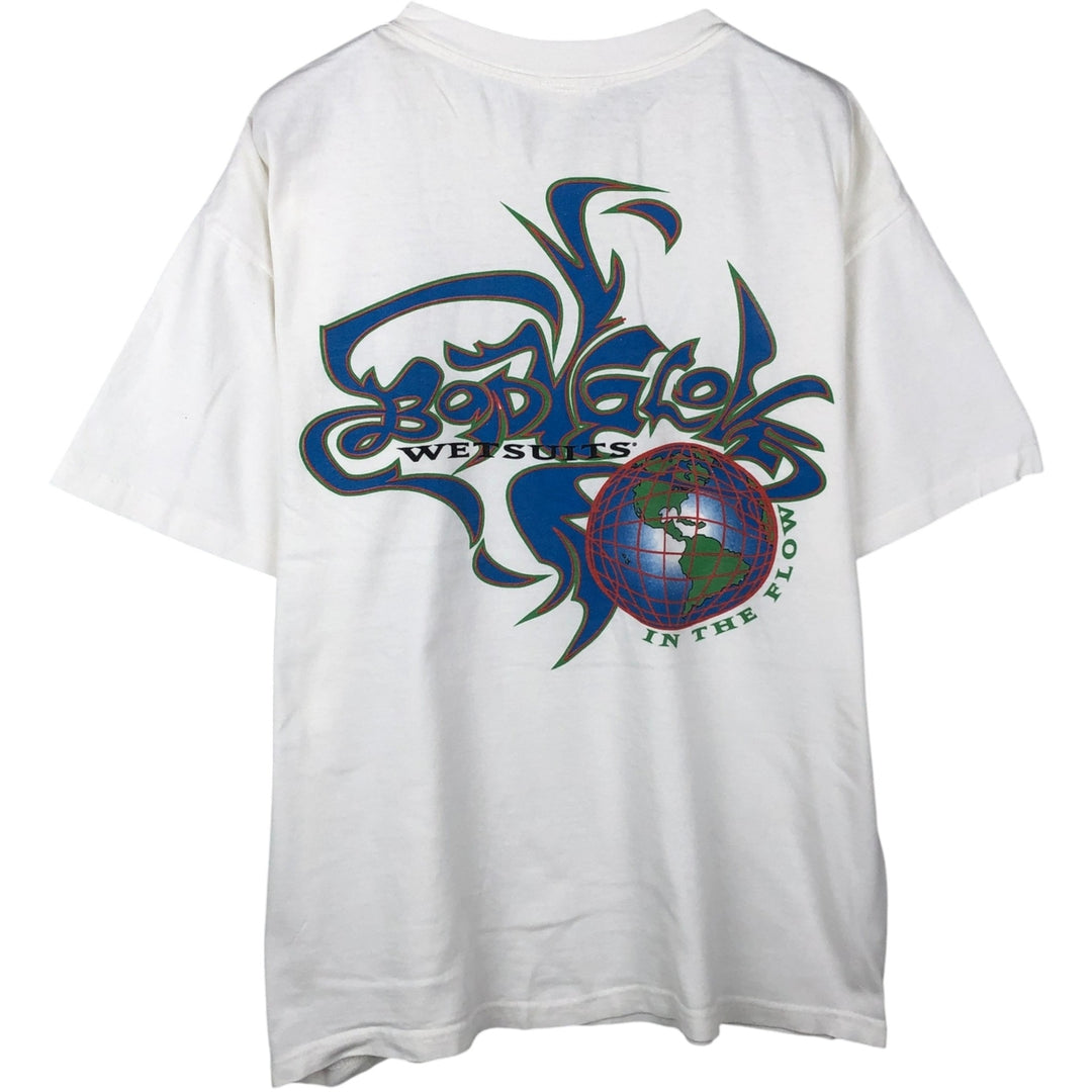 90'S BODY GLOVE sports print t-shirt, men's size L equivalent, vintage. cotton white type Vintage Second Hand