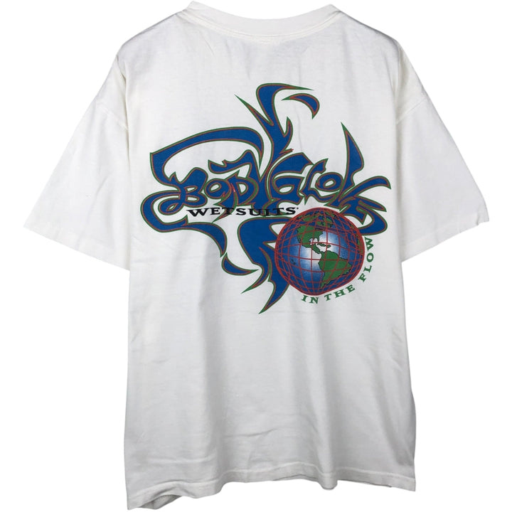 90'S BODY GLOVE sports print t-shirt, men's size L equivalent, vintage. cotton white type Vintage Second Hand