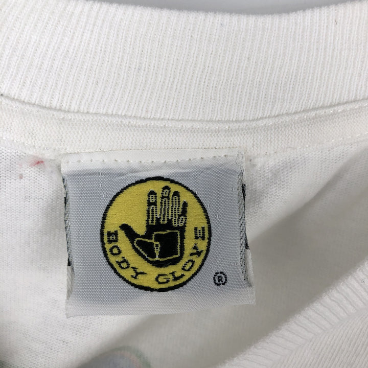 90'S BODY GLOVE sports print t-shirt, men's size L equivalent, vintage. cotton white type Vintage Second Hand