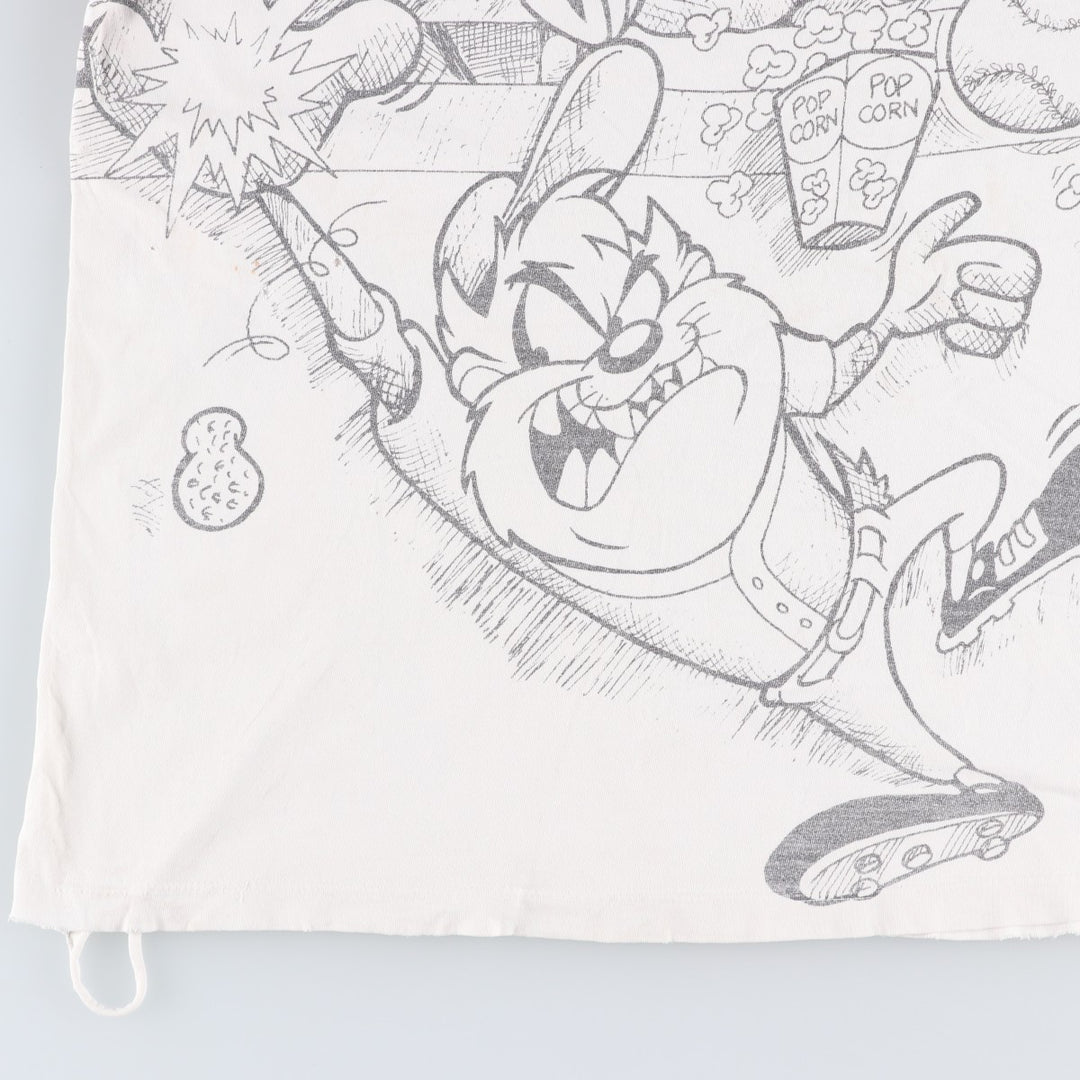 90'S SUN MLB Texas Rangers Looney Tunes All-Over Print Sports Print T-Shirt, Men's XL (approx.) unclear white type Vintage Second Hand