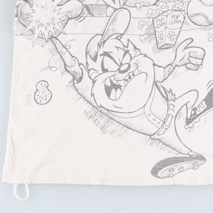 90'S SUN MLB Texas Rangers Looney Tunes All-Over Print Sports Print T-Shirt, Men's XL (approx.) unclear white type Vintage Second Hand