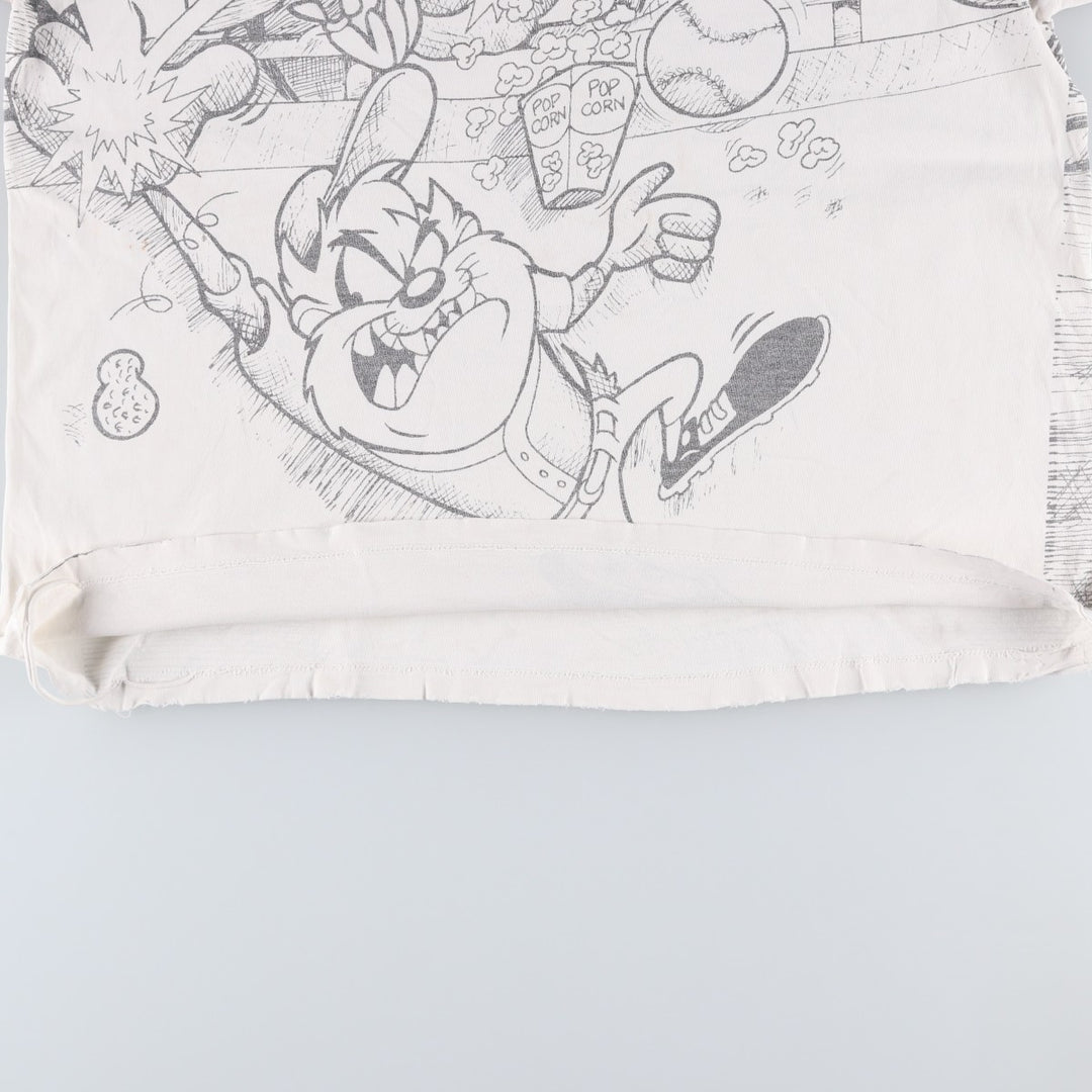 90'S SUN MLB Texas Rangers Looney Tunes All-Over Print Sports Print T-Shirt, Men's XL (approx.) unclear white type Vintage Second Hand