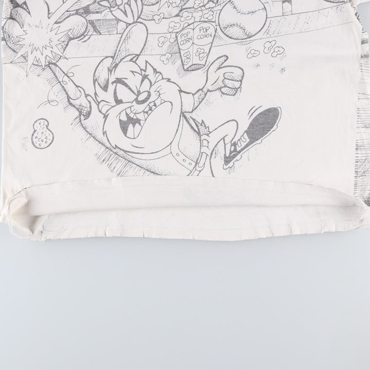 90'S SUN MLB Texas Rangers Looney Tunes All-Over Print Sports Print T-Shirt, Men's XL (approx.) unclear white type Vintage Second Hand
