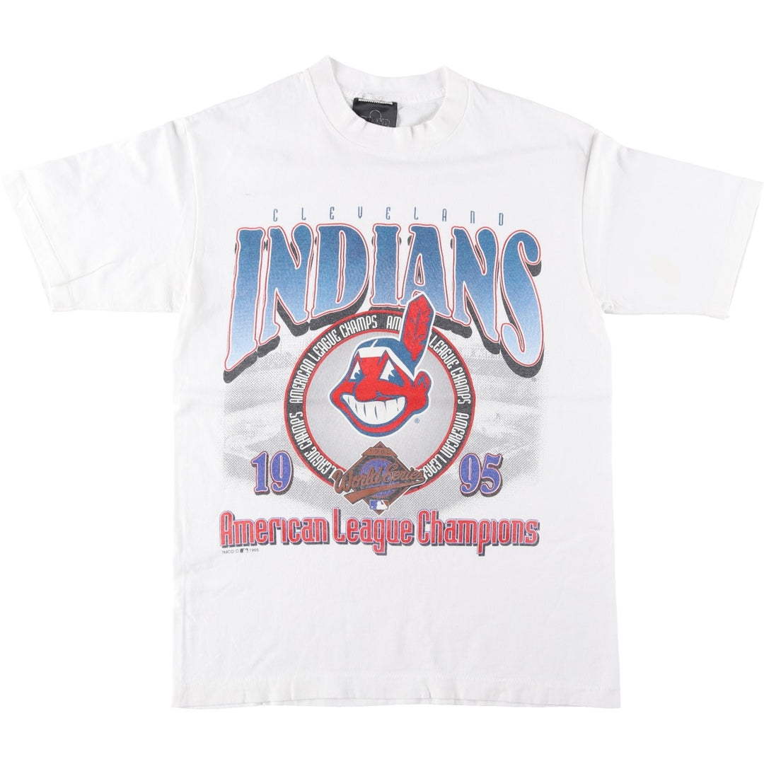 90'S GRAND SPORT MLB CLEVELAND INDIANS Logo Print T-Shirt, Men's Size M (approx.), Vintage cotton white type Vintage Second Hand