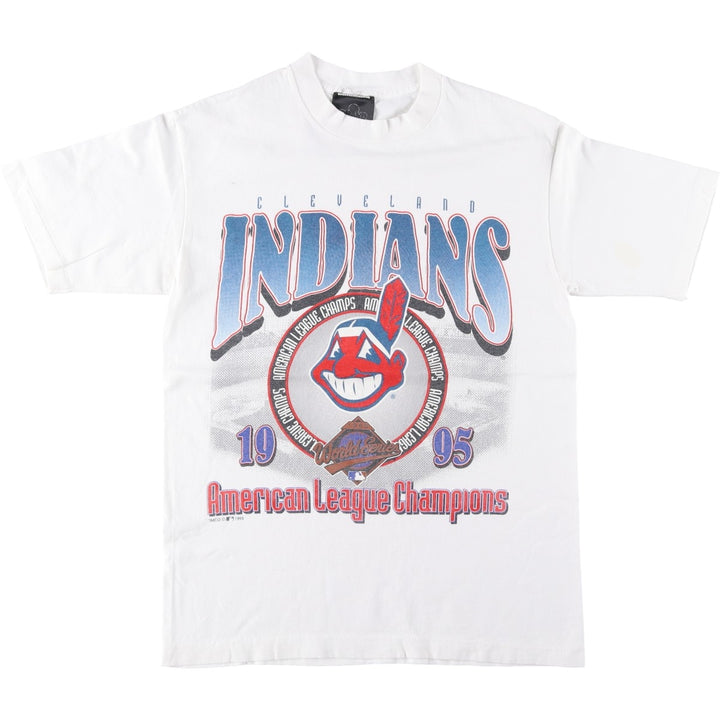 90'S GRAND SPORT MLB CLEVELAND INDIANS Logo Print T-Shirt, Men's Size M (approx.), Vintage cotton white type Vintage Second Hand