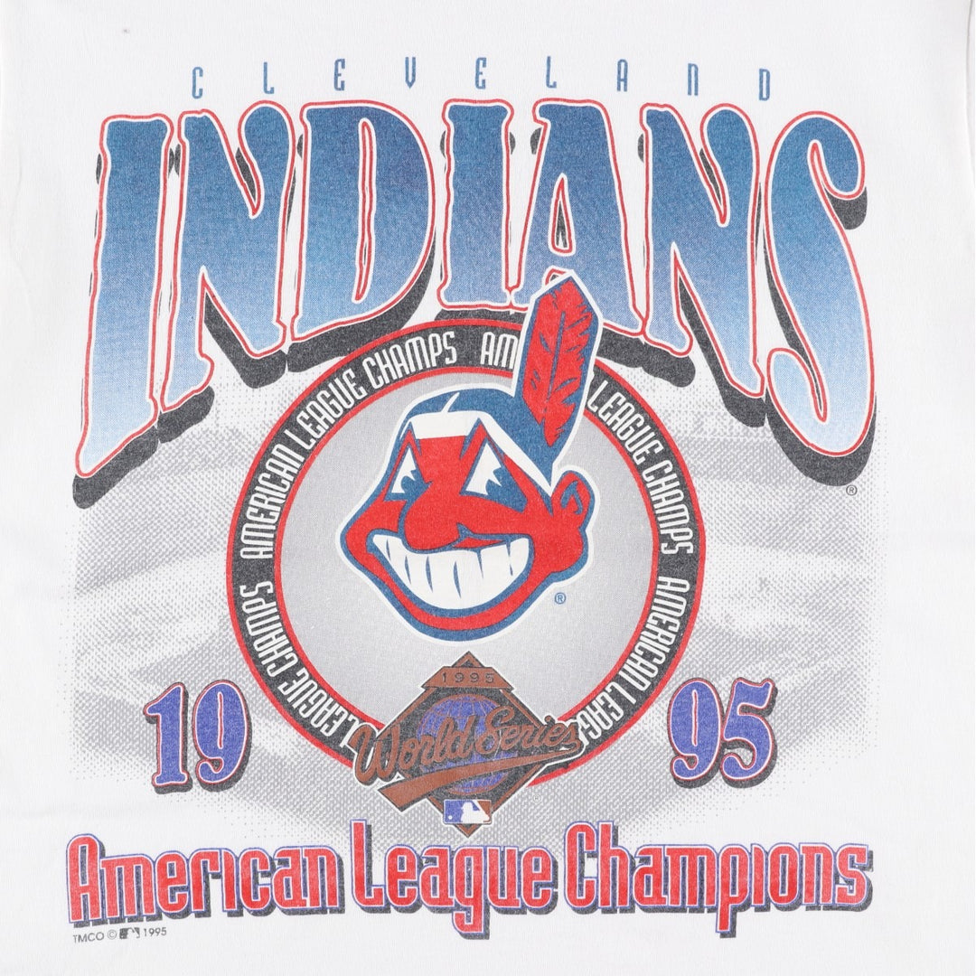 90'S GRAND SPORT MLB CLEVELAND INDIANS Logo Print T-Shirt, Men's Size M (approx.), Vintage cotton white type Vintage Second Hand