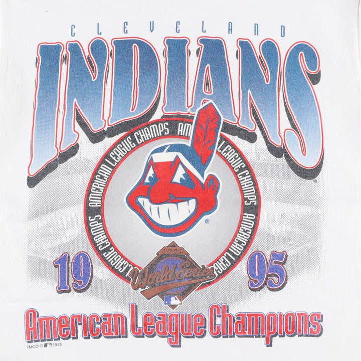 90'S GRAND SPORT MLB CLEVELAND INDIANS Logo Print T-Shirt, Men's Size M (approx.), Vintage cotton white type Vintage Second Hand
