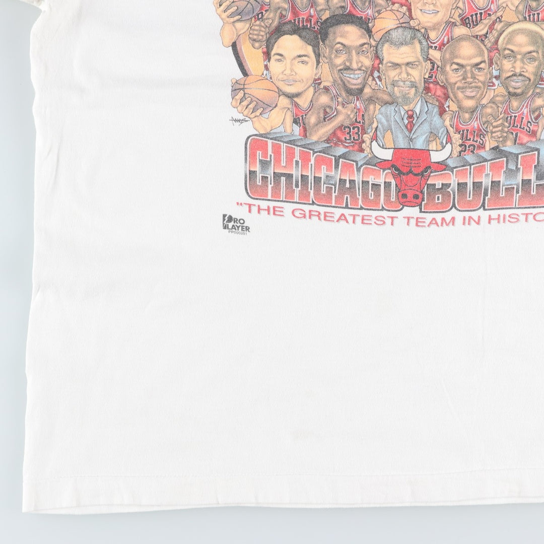 90'S PRO LAYER NBA CHICAGO BULLS Sports Print T-Shirt, Made in USA, Men's XXL equivalent, Vintage cotton white type Vintage Second Hand