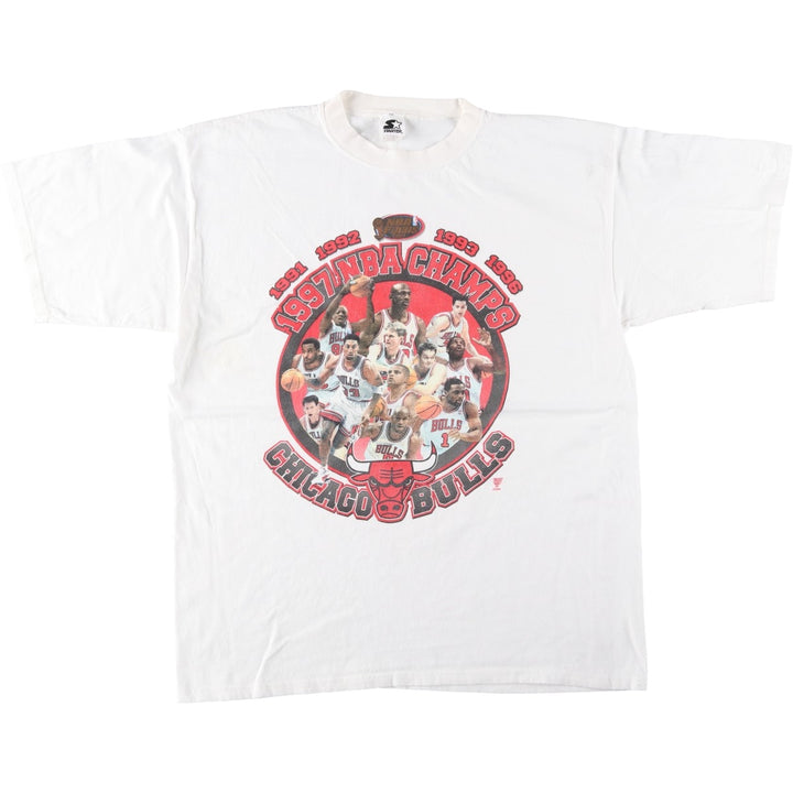 90'S Starter NBA Chicago Bulls sports print T-shirt, Made in USA, Men's size L equivalent, Vintage cotton white type Vintage Second Hand