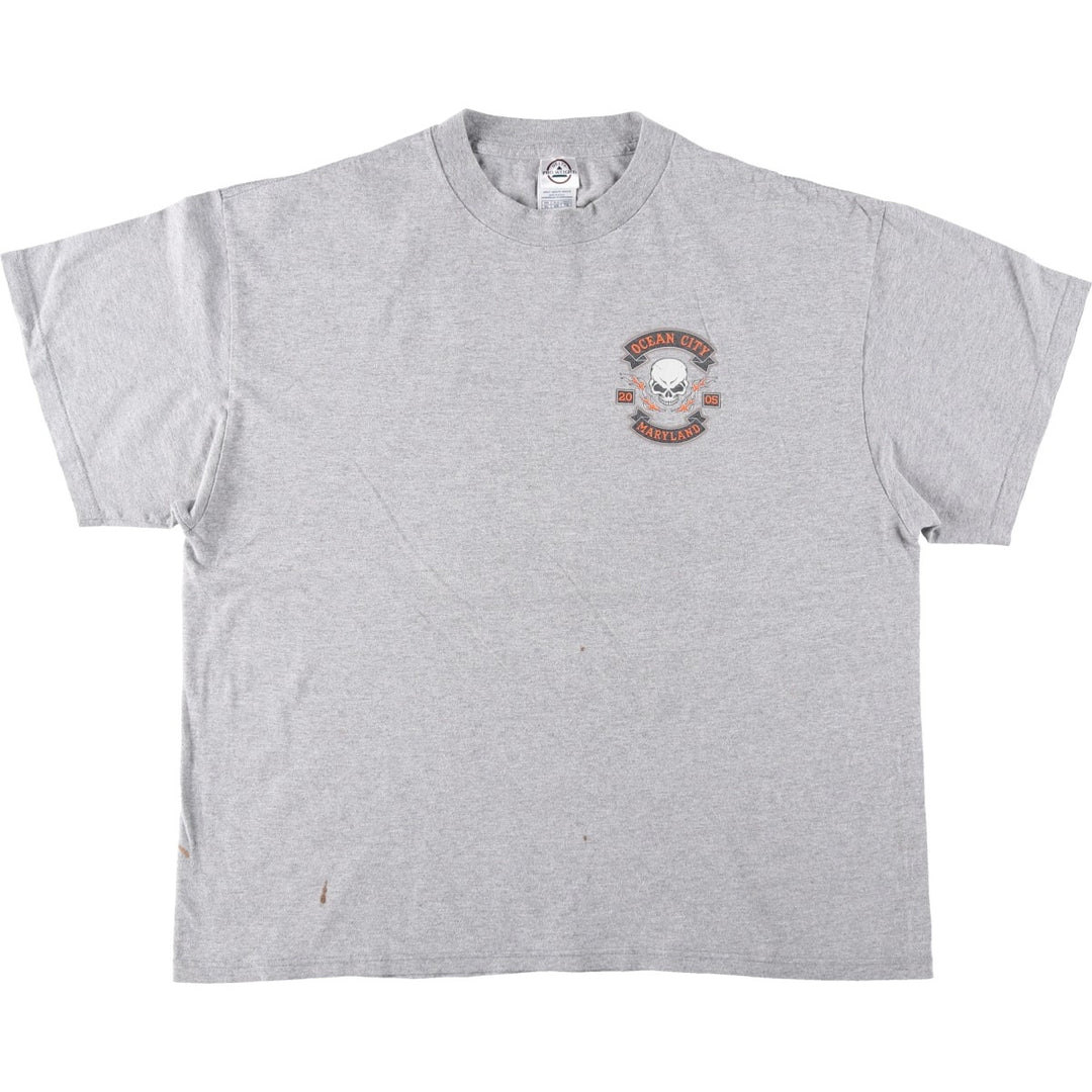 2000'S Delta Ocean City Maryland Skull Pattern Motorcycle T-Shirt (Men's XL equivalent) cotton gray type Vintage Second Hand