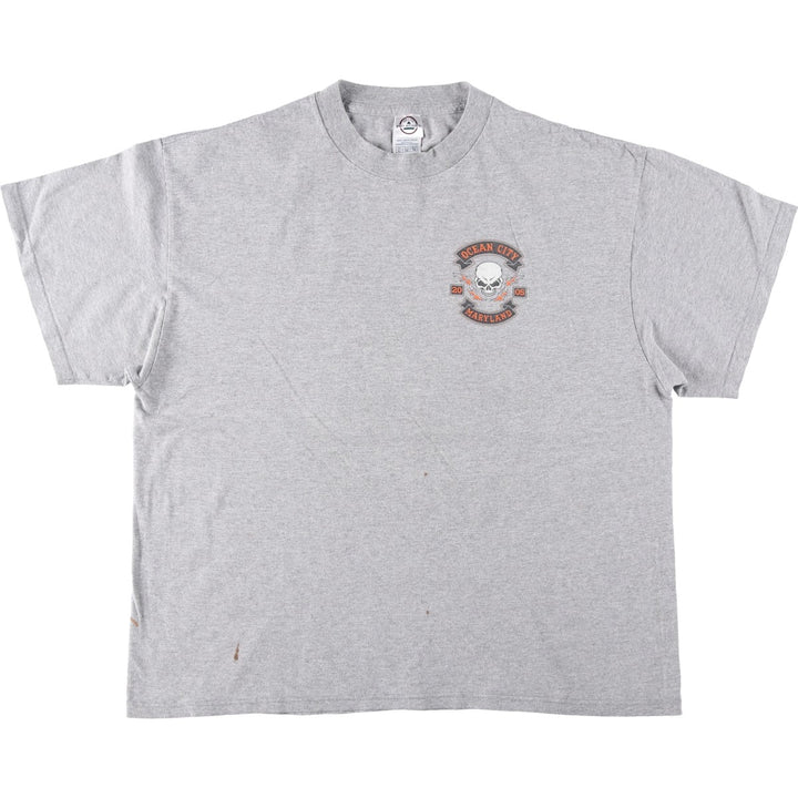 2000'S Delta Ocean City Maryland Skull Pattern Motorcycle T-Shirt (Men's XL equivalent) cotton gray type Vintage Second Hand