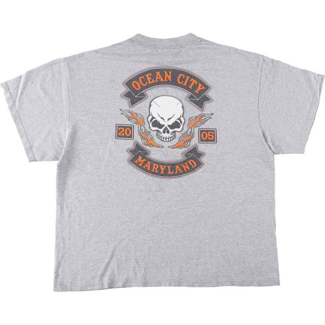 2000'S Delta Ocean City Maryland Skull Pattern Motorcycle T-Shirt (Men's XL equivalent) cotton gray type Vintage Second Hand