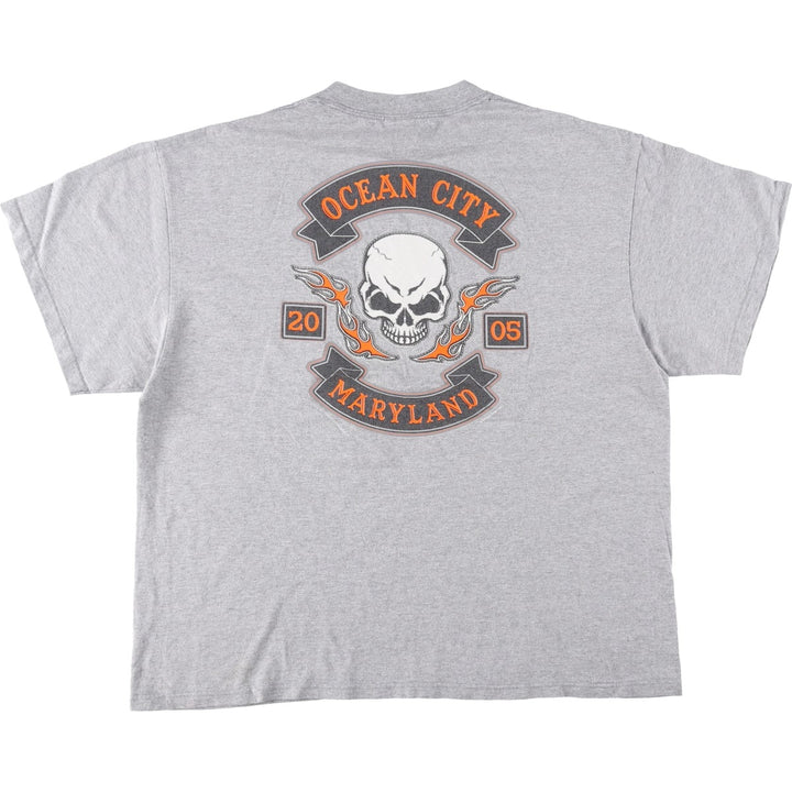 2000'S Delta Ocean City Maryland Skull Pattern Motorcycle T-Shirt (Men's XL equivalent) cotton gray type Vintage Second Hand
