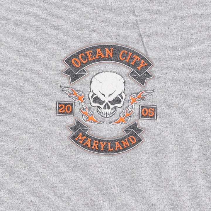 2000'S Delta Ocean City Maryland Skull Pattern Motorcycle T-Shirt (Men's XL equivalent) cotton gray type Vintage Second Hand