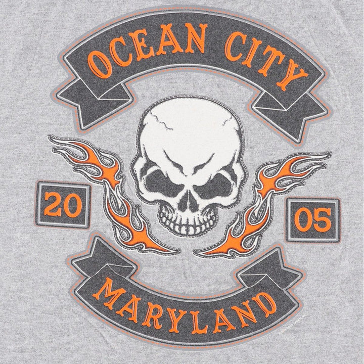 2000'S Delta Ocean City Maryland Skull Pattern Motorcycle T-Shirt (Men's XL equivalent) cotton gray type Vintage Second Hand