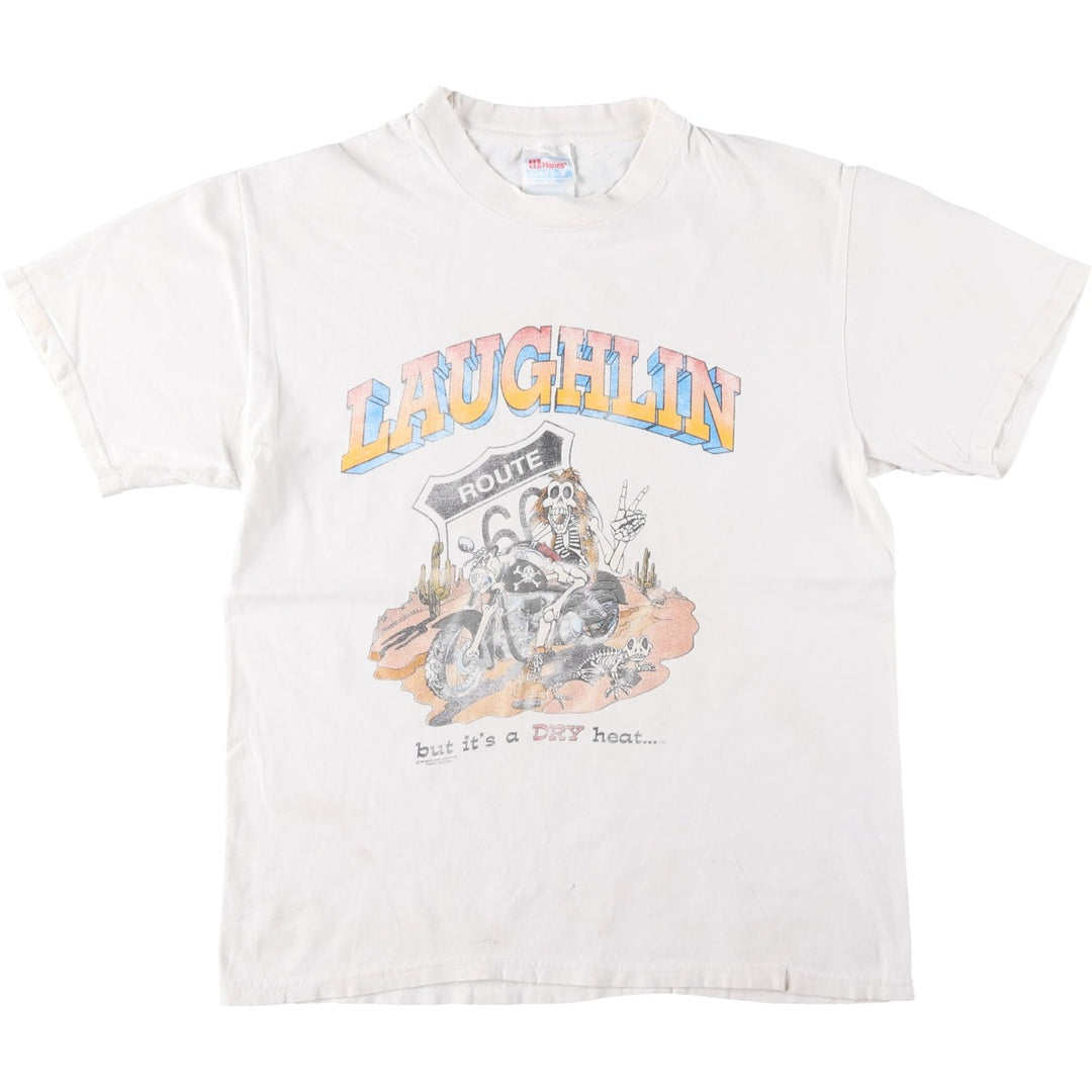 90'S Hanes Skull Pattern Motorcycle T-Shirt, Men's Size M (approx.), Vintage cotton white type Vintage Second Hand