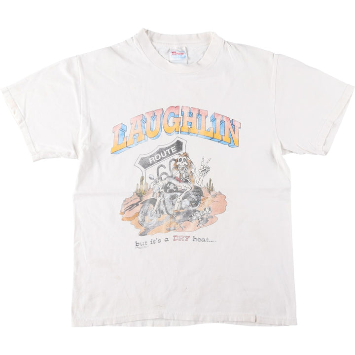 90'S Hanes Skull Pattern Motorcycle T-Shirt, Men's Size M (approx.), Vintage cotton white type Vintage Second Hand