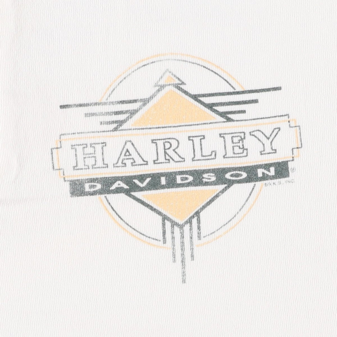 90'S Harley-Davidson Henley Neck Two-Tone Motorcycle T-Shirt, Made in USA, Men's Size XL (approx.) cotton pale white type Vintage Second Hand