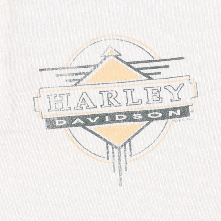 90'S Harley-Davidson Henley Neck Two-Tone Motorcycle T-Shirt, Made in USA, Men's Size XL (approx.) cotton pale white type Vintage Second Hand