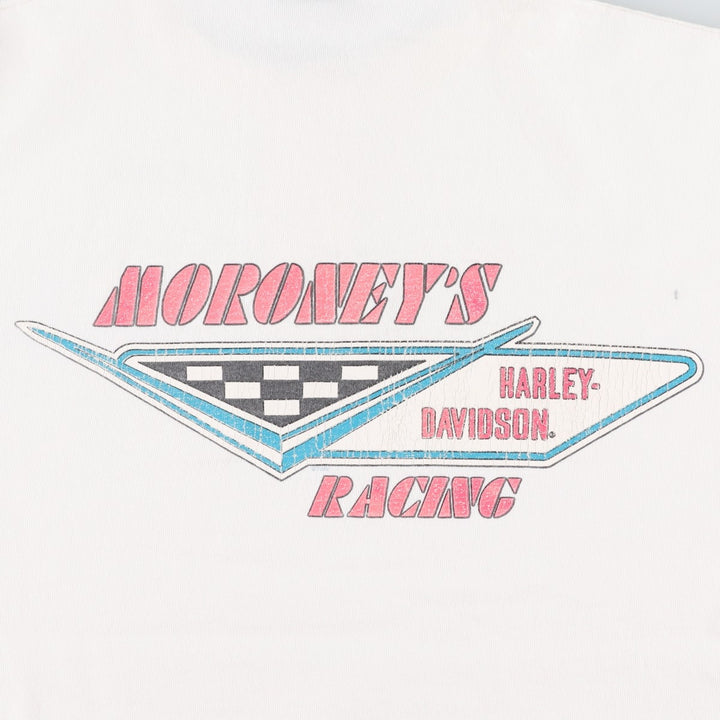 90'S Harley-Davidson Henley Neck Two-Tone Motorcycle T-Shirt, Made in USA, Men's Size XL (approx.) cotton pale white type Vintage Second Hand