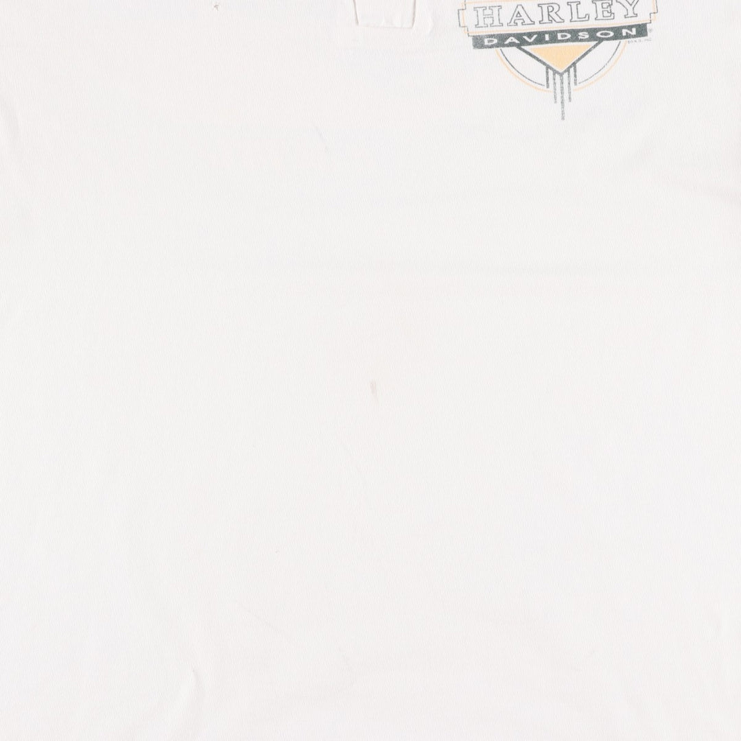 90'S Harley-Davidson Henley Neck Two-Tone Motorcycle T-Shirt, Made in USA, Men's Size XL (approx.) cotton pale white type Vintage Second Hand