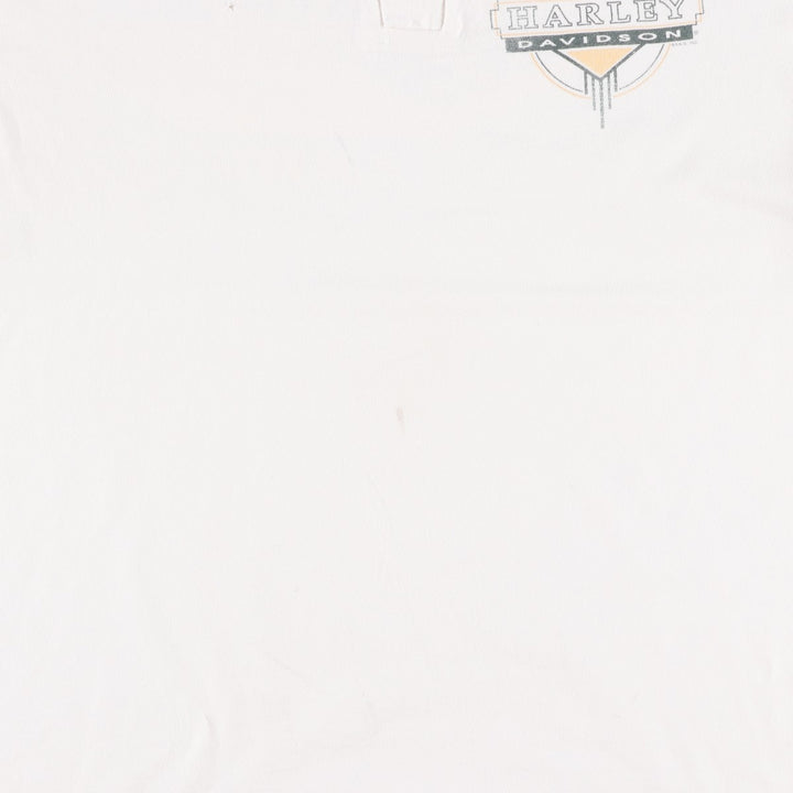 90'S Harley-Davidson Henley Neck Two-Tone Motorcycle T-Shirt, Made in USA, Men's Size XL (approx.) cotton pale white type Vintage Second Hand