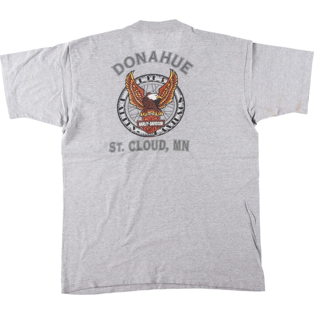 90'S Harley-Davidson Eagle Pattern Motorcycle T-Shirt, Men's Size L (approx.), Vintage unclear gray type Vintage Second Hand