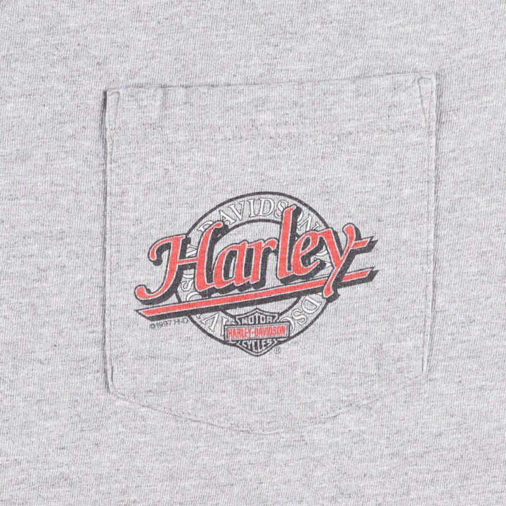 90'S Harley-Davidson Eagle Pattern Motorcycle T-Shirt, Men's Size L (approx.), Vintage unclear gray type Vintage Second Hand