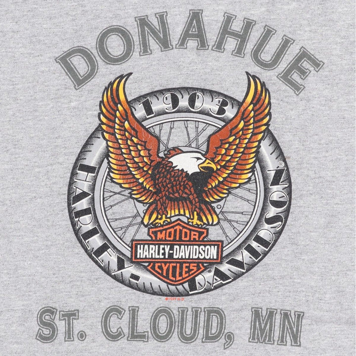90'S Harley-Davidson Eagle Pattern Motorcycle T-Shirt, Men's Size L (approx.), Vintage unclear gray type Vintage Second Hand