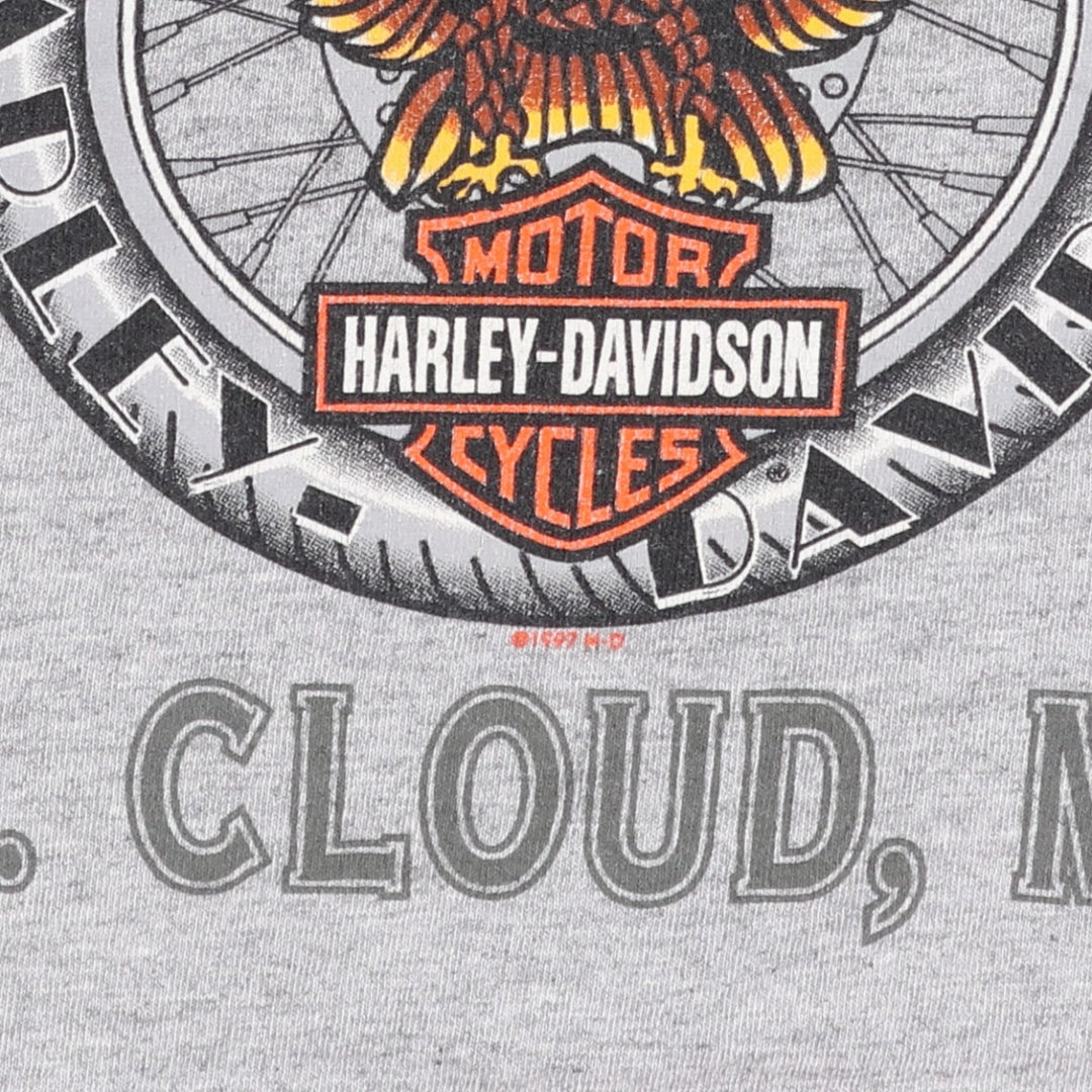 90'S Harley-Davidson Eagle Pattern Motorcycle T-Shirt, Men's Size L (approx.), Vintage unclear gray type Vintage Second Hand