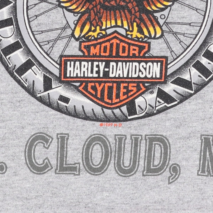 90'S Harley-Davidson Eagle Pattern Motorcycle T-Shirt, Men's Size L (approx.), Vintage unclear gray type Vintage Second Hand