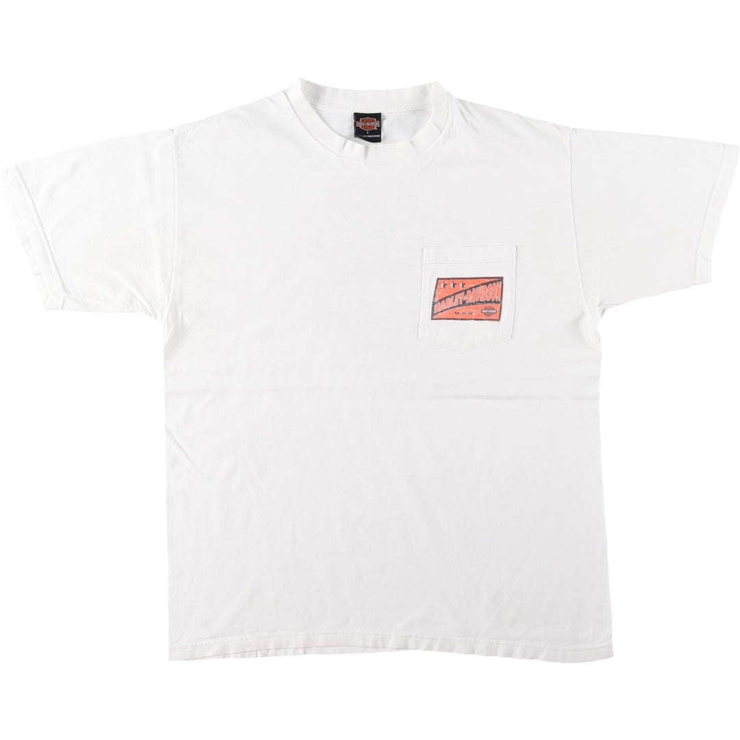 00'S Harley-Davidson Fire Pattern Motorcycle Bike T-Shirt Made in USA Men's L size cotton white type Vintage Second Hand