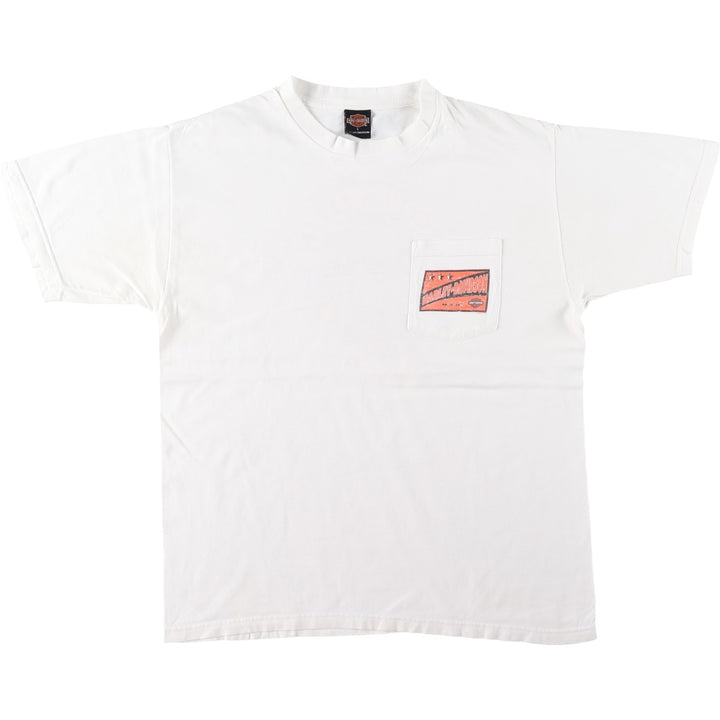 00'S Harley-Davidson Fire Pattern Motorcycle Bike T-Shirt Made in USA Men's L size cotton white type Vintage Second Hand