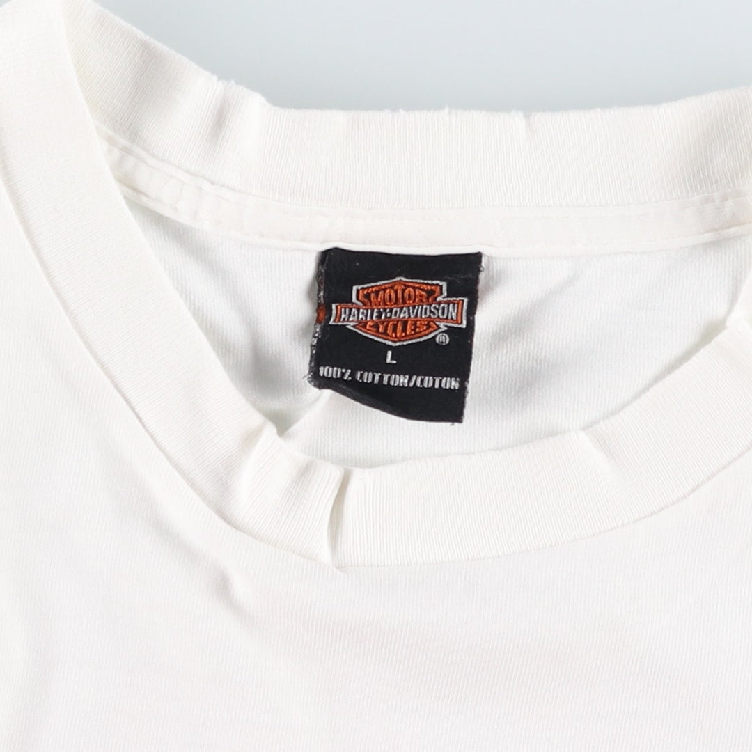 00'S Harley-Davidson Fire Pattern Motorcycle Bike T-Shirt Made in USA Men's L size cotton white type Vintage Second Hand