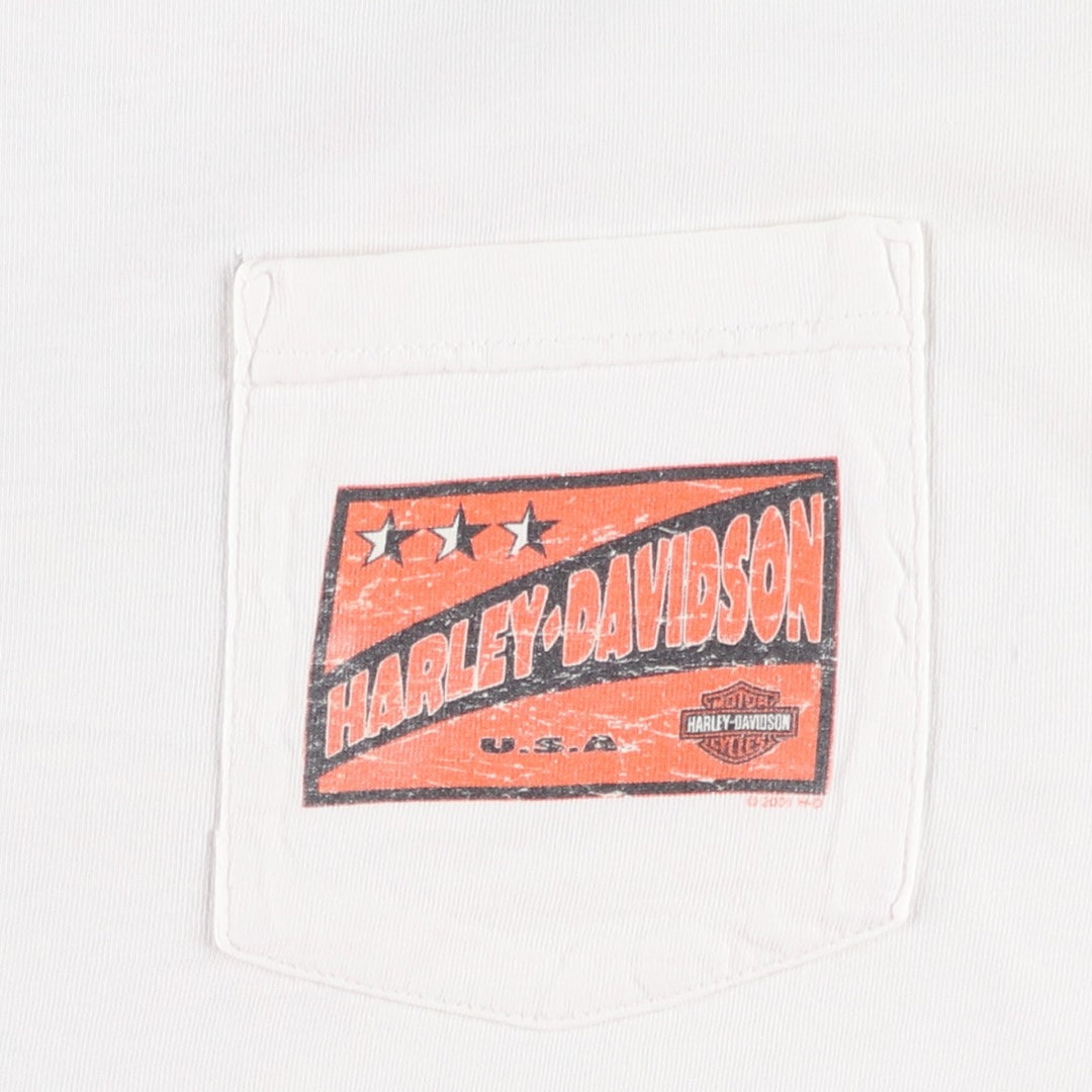 00'S Harley-Davidson Fire Pattern Motorcycle Bike T-Shirt Made in USA Men's L size cotton white type Vintage Second Hand