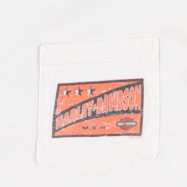 00'S Harley-Davidson Fire Pattern Motorcycle Bike T-Shirt Made in USA Men's L size cotton white type Vintage Second Hand