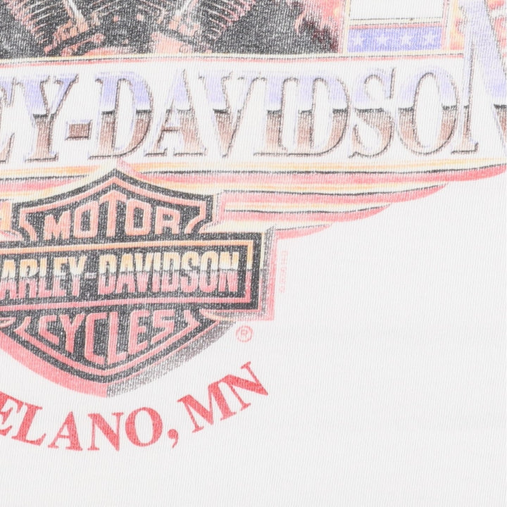 00'S Harley-Davidson Fire Pattern Motorcycle Bike T-Shirt Made in USA Men's L size cotton white type Vintage Second Hand