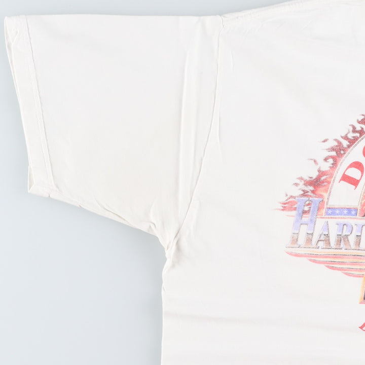 00'S Harley-Davidson Fire Pattern Motorcycle Bike T-Shirt Made in USA Men's L size cotton white type Vintage Second Hand