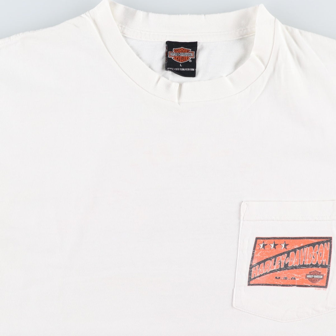 00'S Harley-Davidson Fire Pattern Motorcycle Bike T-Shirt Made in USA Men's L size cotton white type Vintage Second Hand