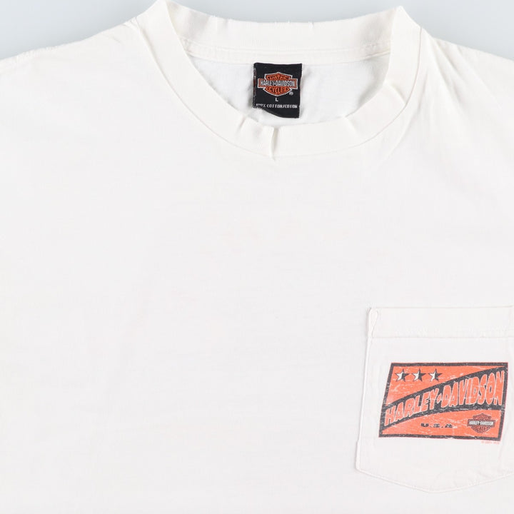 00'S Harley-Davidson Fire Pattern Motorcycle Bike T-Shirt Made in USA Men's L size cotton white type Vintage Second Hand