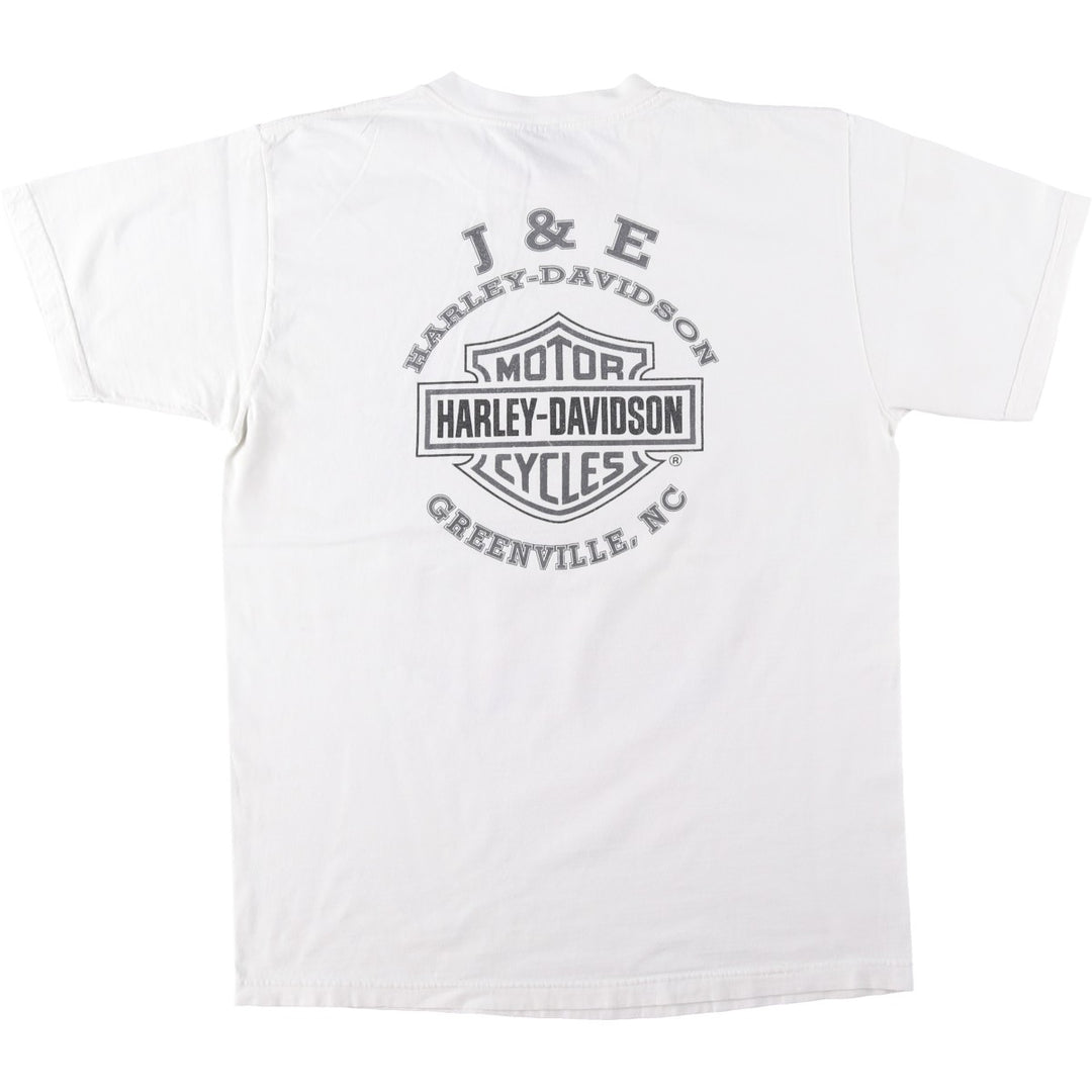 Harley-Davidson Wolf Pattern Motorcycle Bike T-shirt Made in USA Men's L size cotton white type Vintage Second Hand