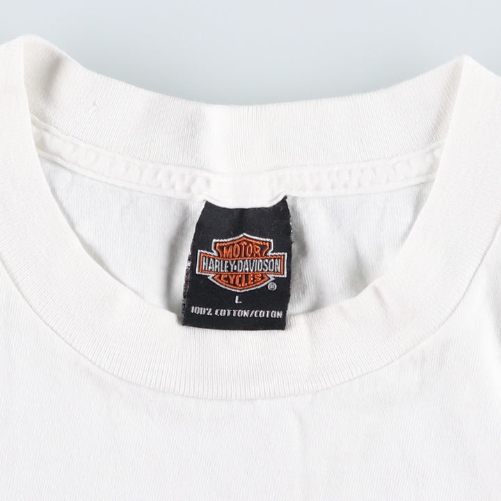 Harley-Davidson Wolf Pattern Motorcycle Bike T-shirt Made in USA Men's L size cotton white type Vintage Second Hand