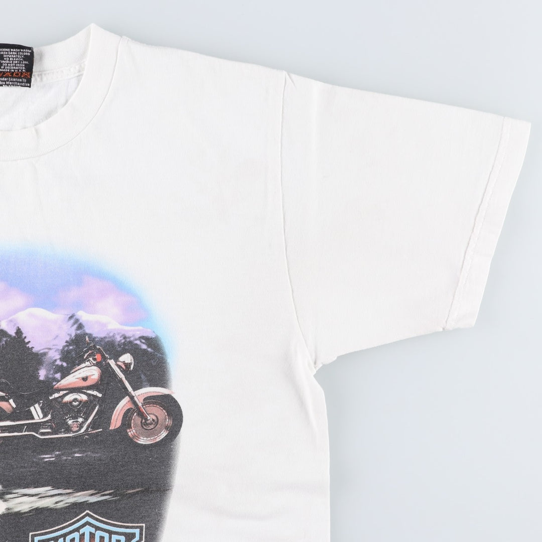Harley-Davidson Wolf Pattern Motorcycle Bike T-shirt Made in USA Men's L size cotton white type Vintage Second Hand