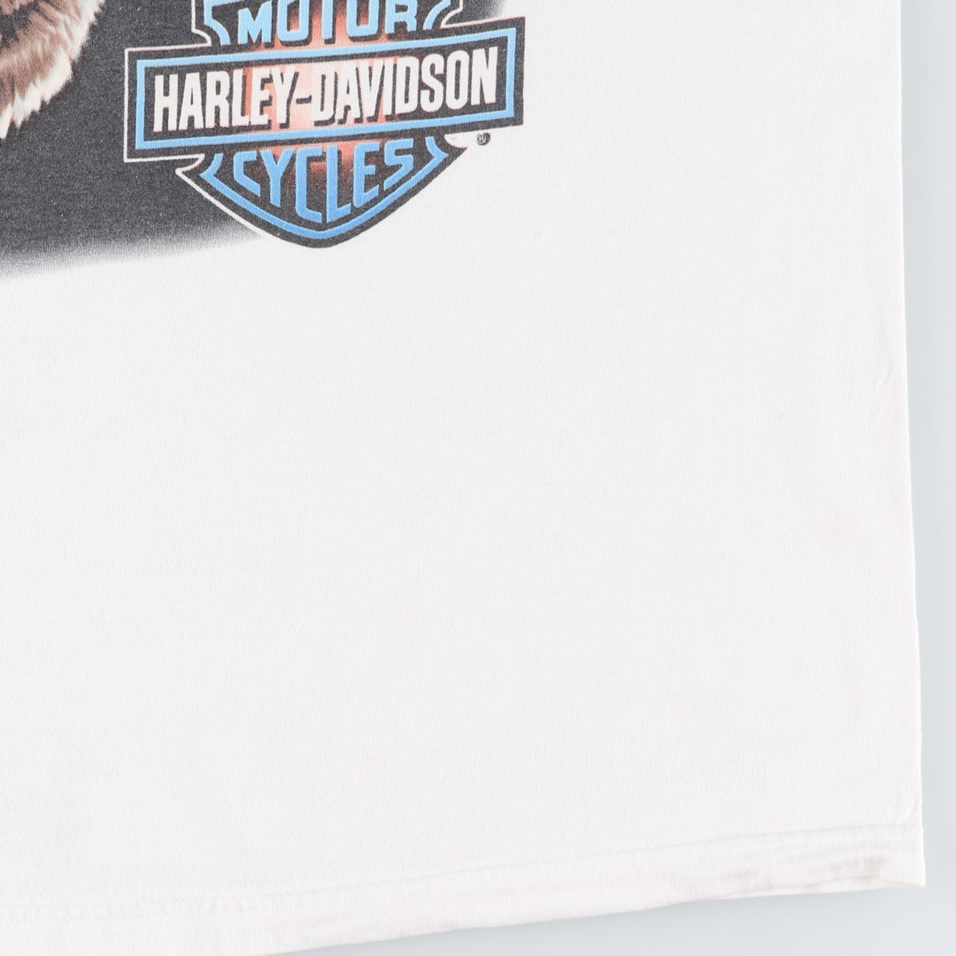 Harley-Davidson Wolf Pattern Motorcycle Bike T-shirt Made in USA Men's L size cotton white type Vintage Second Hand