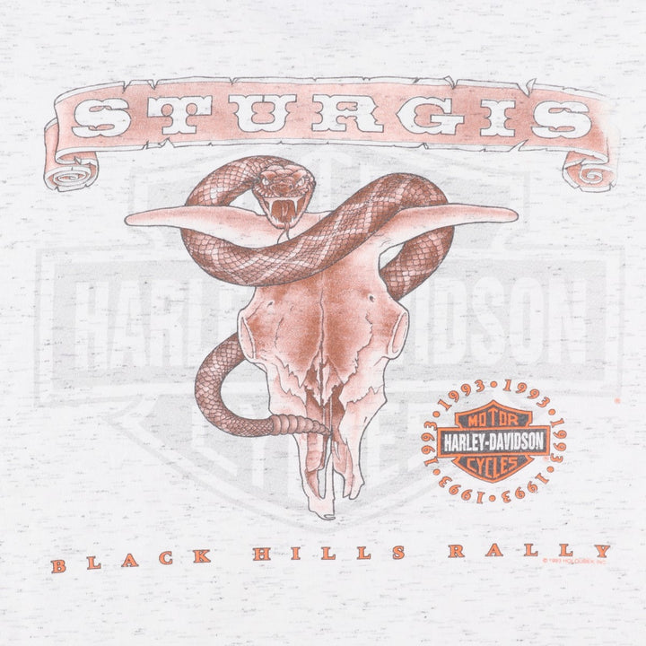 90'S HOLOUBEK Harley-Davidson Snake/Python Pattern Motorcycle T-Shirt, Made in USA, Vintage cotton white type Vintage Second Hand
