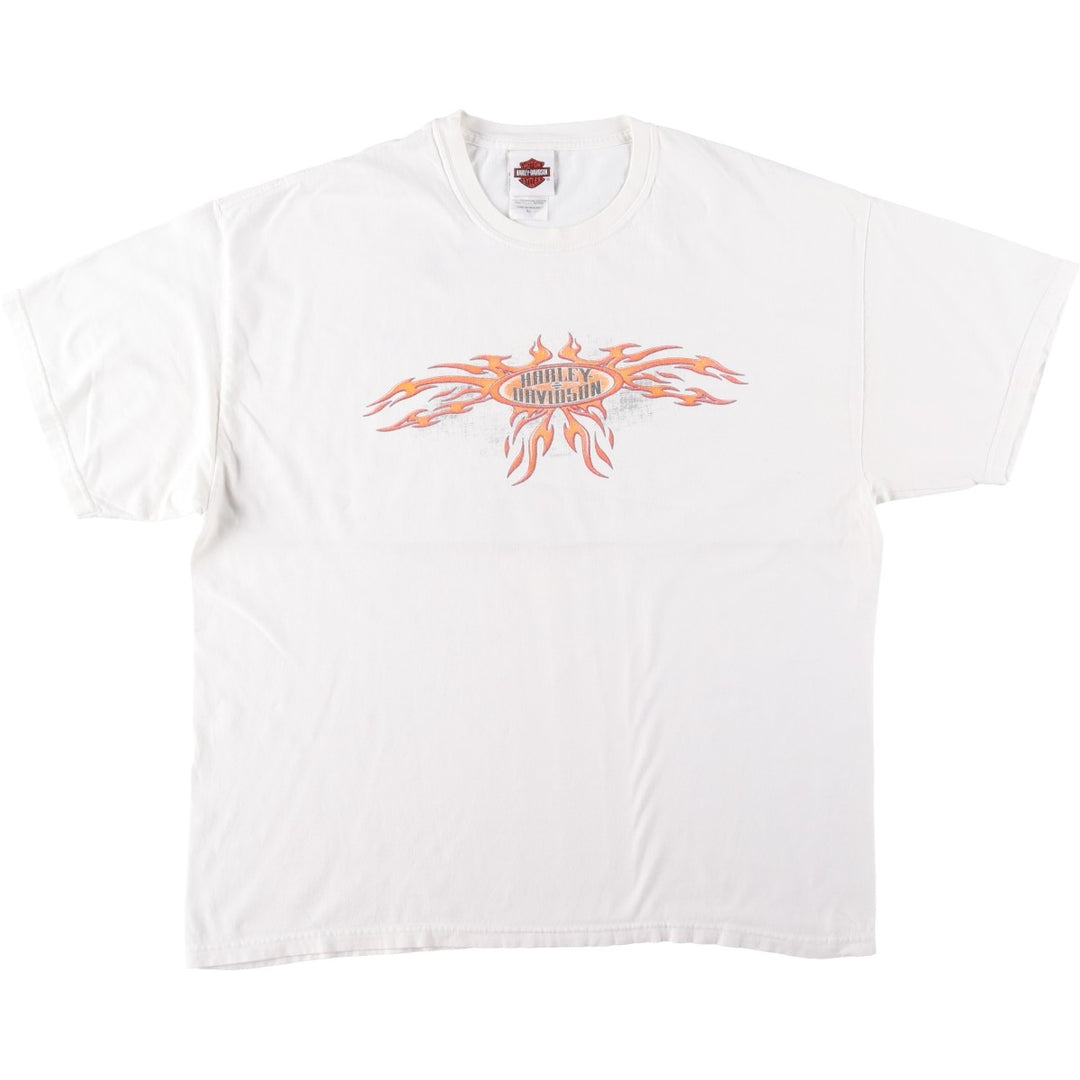 00'S Harley Davidson Eagle Pattern Fire Pattern Motorcycle Bike T-shirt Made in USA Men's XL cotton white type Vintage Second Hand