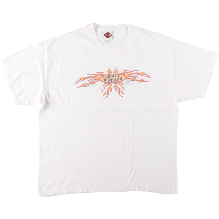 00'S Harley Davidson Eagle Pattern Fire Pattern Motorcycle Bike T-shirt Made in USA Men's XL cotton white type Vintage Second Hand