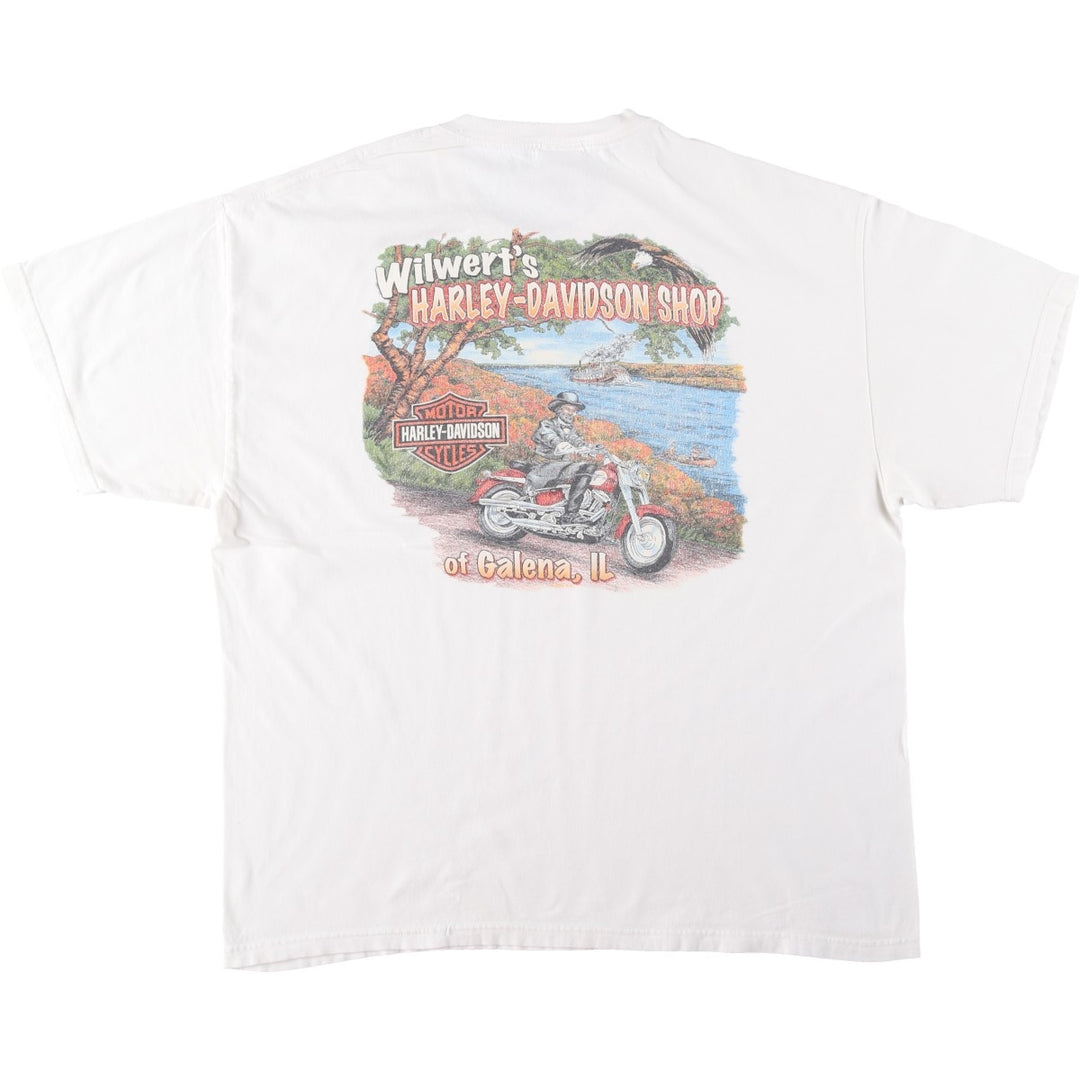 00'S Harley Davidson Eagle Pattern Fire Pattern Motorcycle Bike T-shirt Made in USA Men's XL cotton white type Vintage Second Hand