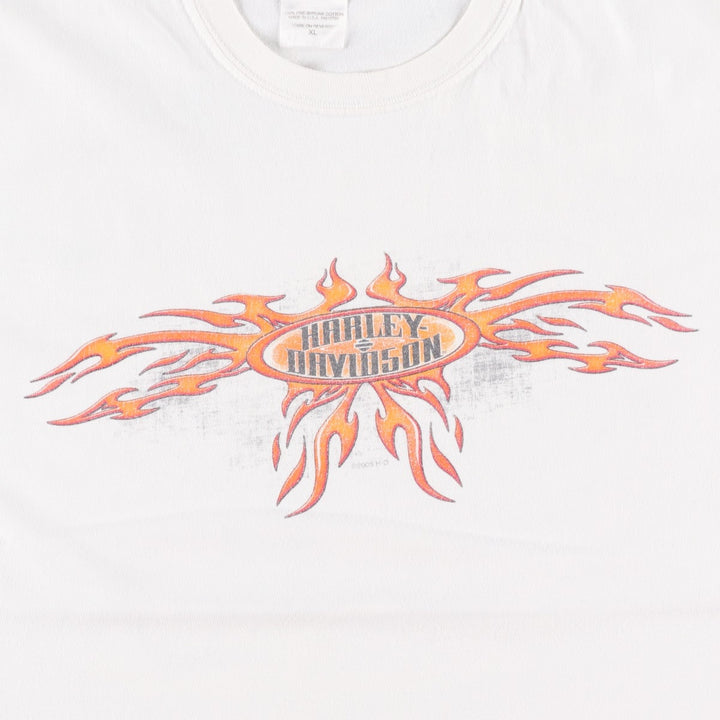 00'S Harley Davidson Eagle Pattern Fire Pattern Motorcycle Bike T-shirt Made in USA Men's XL cotton white type Vintage Second Hand